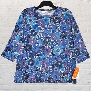 Cathy Basics Womens Floral Burnout Tee 3/4 Sleeve Blouse Size 2X Lightweight NWT